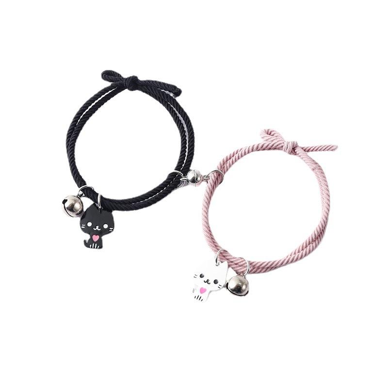 A Pair of Black and White Cat Magnetic Suction Couple Bracelet
