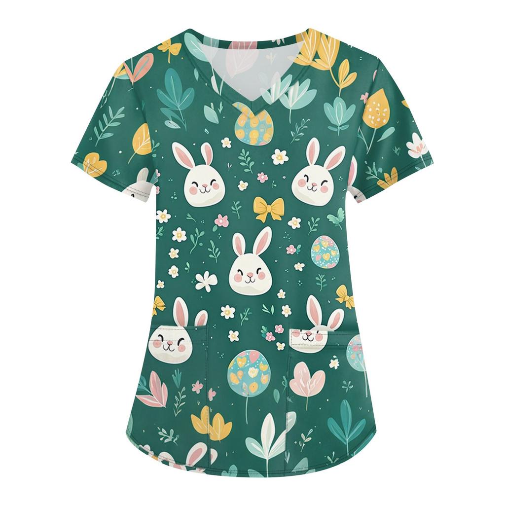 Женская мода с v-образным вырезом, короткими рукавами и карманами, топы с принтом