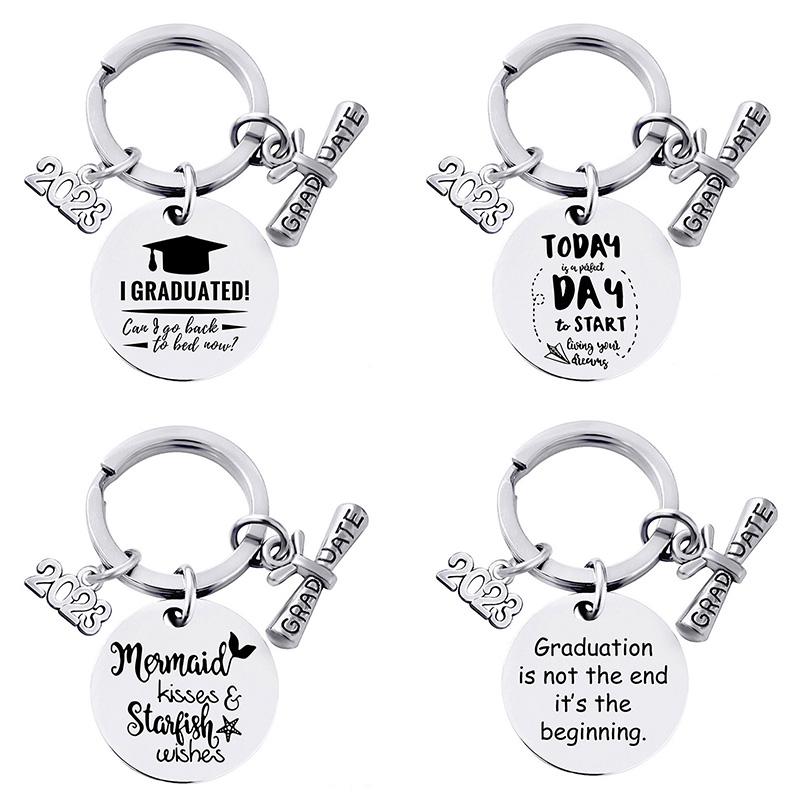 Graduation Gift Stainless Steel Keychain Rings Key Holder Creative Decorated Accessories
