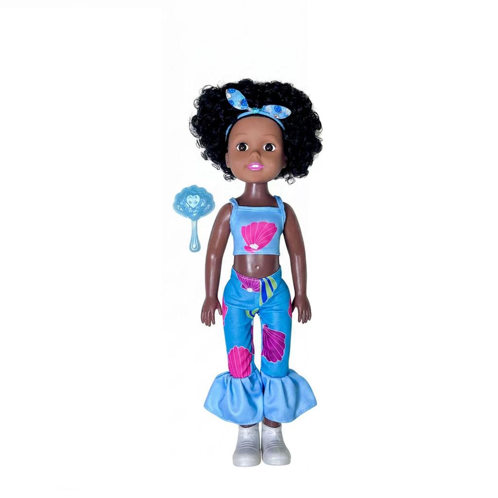 Realistic Reborn Doll African American Vinyl Body Soft Touch Doll with Curly Hair and Fashion Outfit for Kids Collectible Toy Gift
