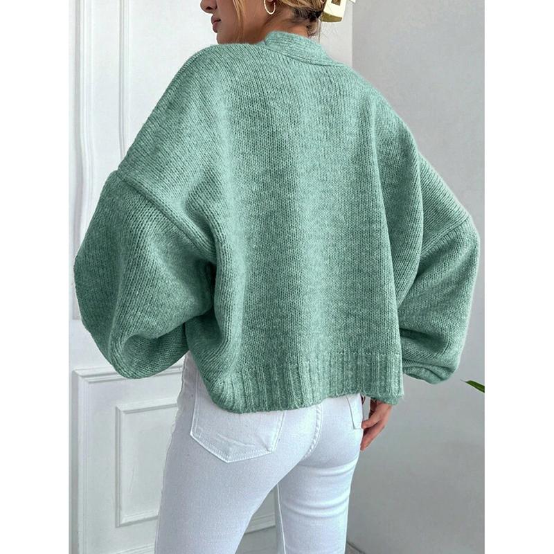 Knitted Cardigan Women's Autumn and Winter New Item Casual Loose V-neck Lantern Sleeves Knitted Sweater Women