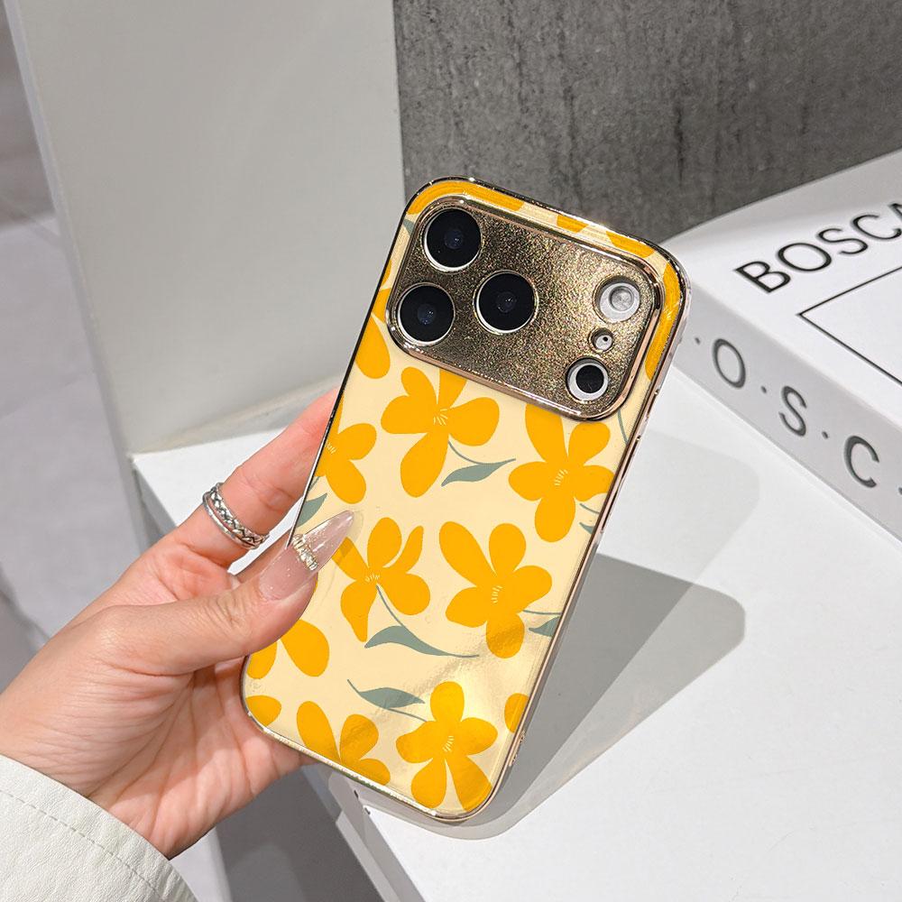 Чехол для телефона Lucky Start Для iPhone 17 16 15 14 13 12 11 Pro Max 16E Золотой гальванизированный стеклянный корпус Чехол 'Солнечные Цветы'