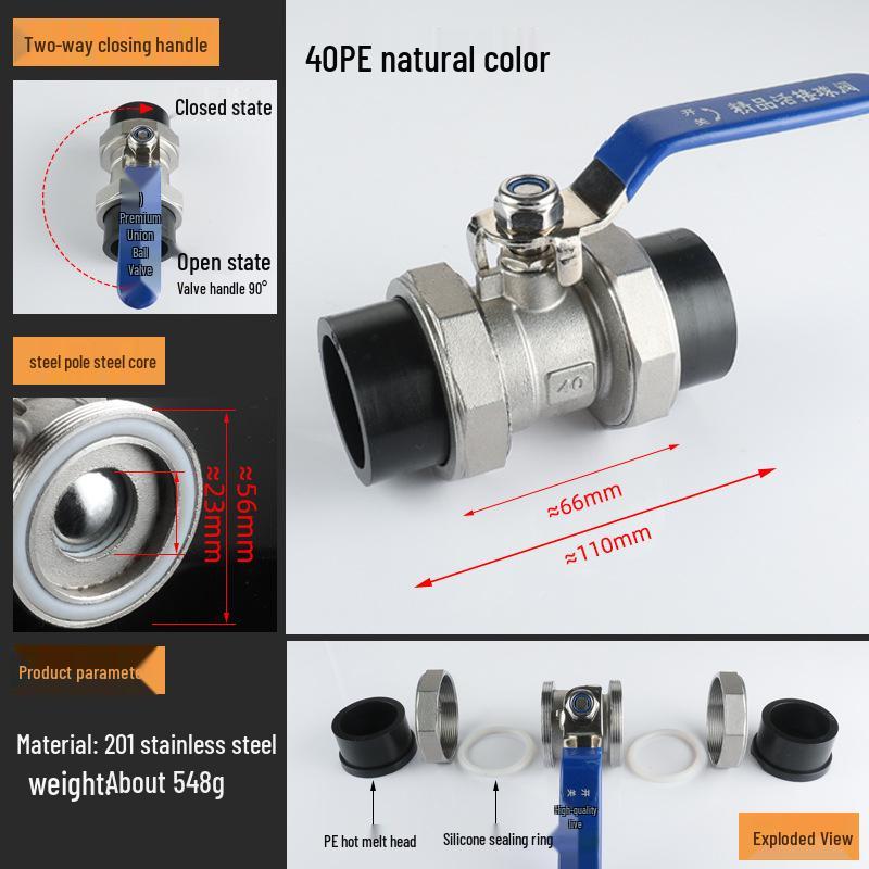 4-Point Double Union 20PPR Stainless Steel Ball Valve for Household Water Pipe Fittings