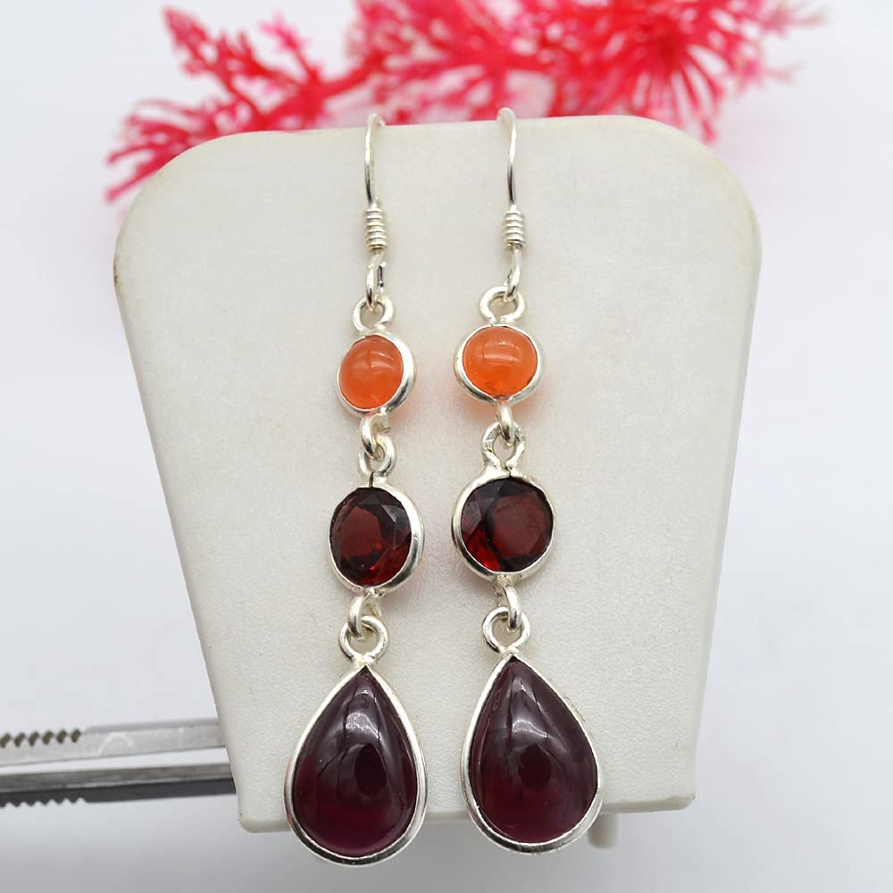 Серьги с гранатом и сердоликом, Серебряные серьги 925 пробы, Женские серьги, Подарок для нее, Дизайнерские серьги, Серьги с подвесками, Подарок на день рождения, Серьги с ободом, Подарок маме