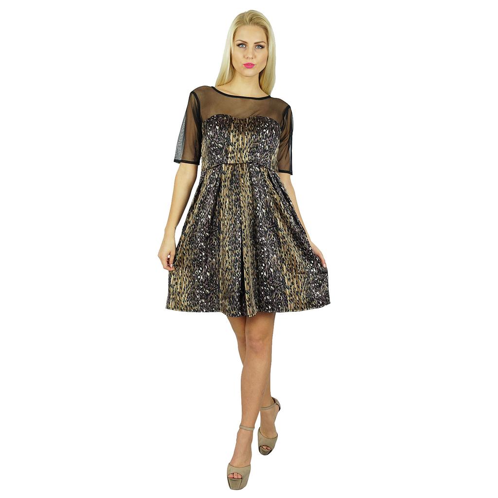 Bimba Женское короткое атласное платье с сетчатыми рукавами Shift Chik Dress