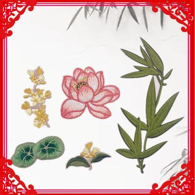 Высококачественная бамбуковая нашивка с вышивкой цветов для ханьфу ципао - самоклеящаяся