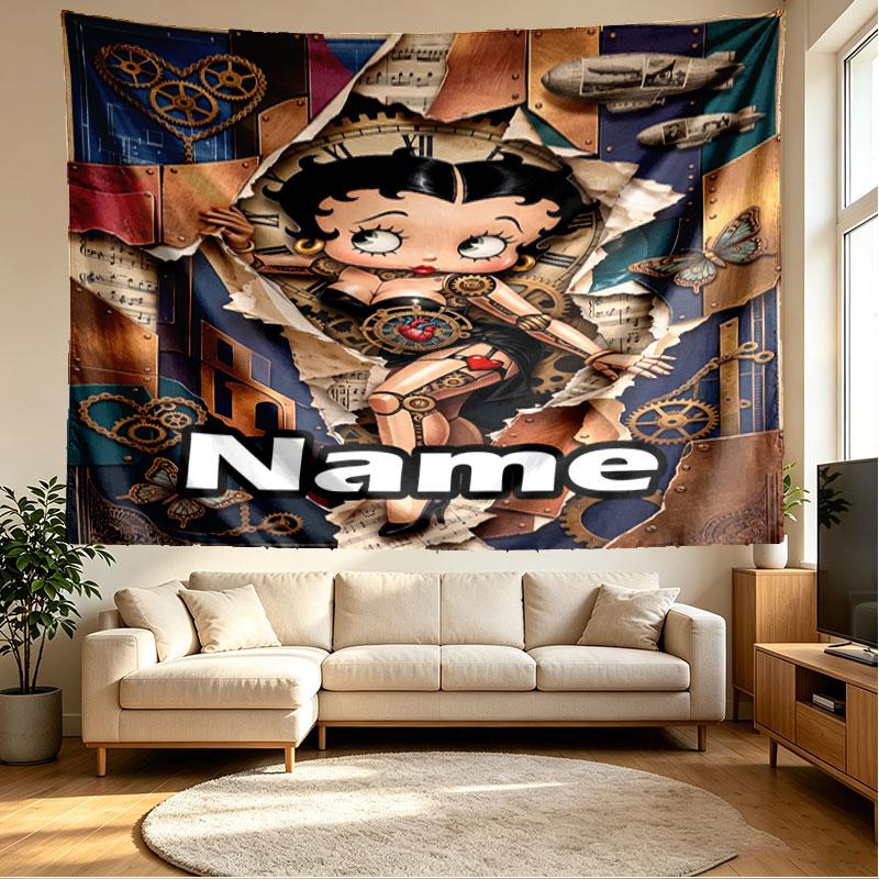 Custom Name Personalized Betty Boop Print Tapestry, Wall Art Decor, Bedroom, Dorm, Apartment, LivingRoom, Party Backdrop, Gift for Birthday