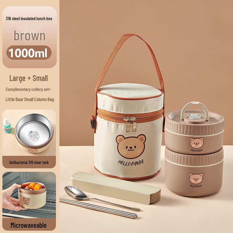316 Stainless Steel Insulated Double-Layer Microwaveable Bento Lunch Box for Students and Office Workers