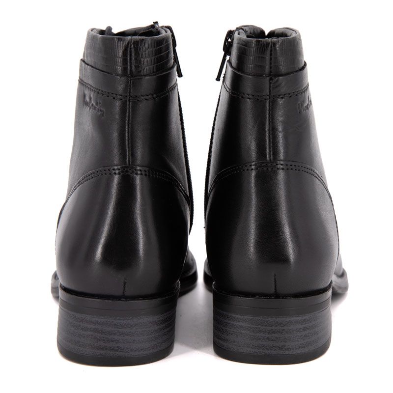 Women's PIERRE CARDIN Black Leather Heeled Ankle Boots with Laces