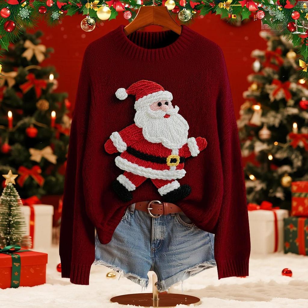 Женский модный пуловер с рождественским принтом, с длинным рукавом и вырезом под горло, вязаный свитер-топ