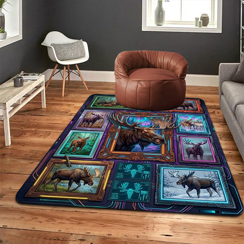 Moose Species Diversity Pattern Rug Floor Mat for Living Room or Bedroom Soft and Comfortable Carpet a Gift for Birthday and Holiday.