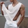 INCERUN Summer Men Sleeveless Split Lace Up Vest See Through Tank Tops