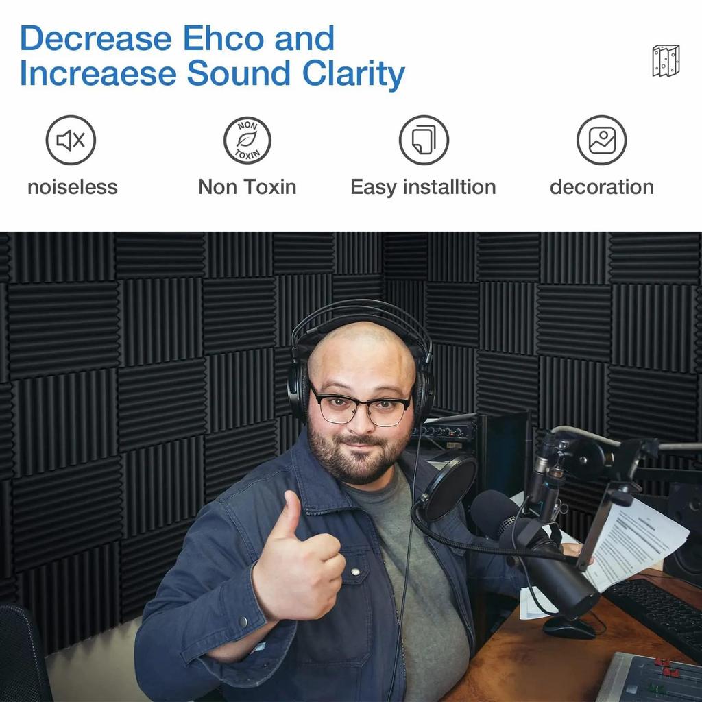 12 шт. Акустические панели самоклеящиеся, 1X12X12 дюймов Звукоизоляционные стеновые панели Быстро восстанавливающиеся Звукоизоляционные пенопластовые панели Высокой плотности