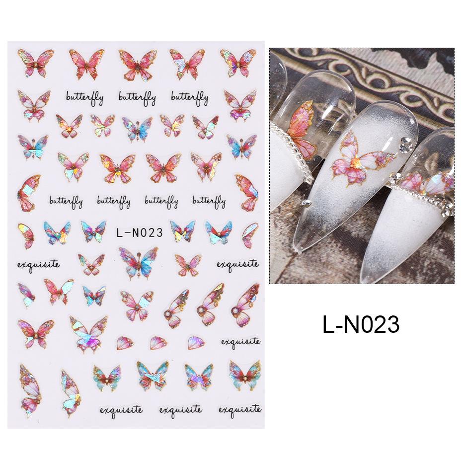 Наклейки для ногтей, красочные наклейки с бабочками Aurora, перекрестные лазерные наклейки с бабочками