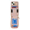 For iPhone 15 Case with Zipper Pouch/Ring Kickstand/Strap Litchi Texture PU + TPU Phone Cover