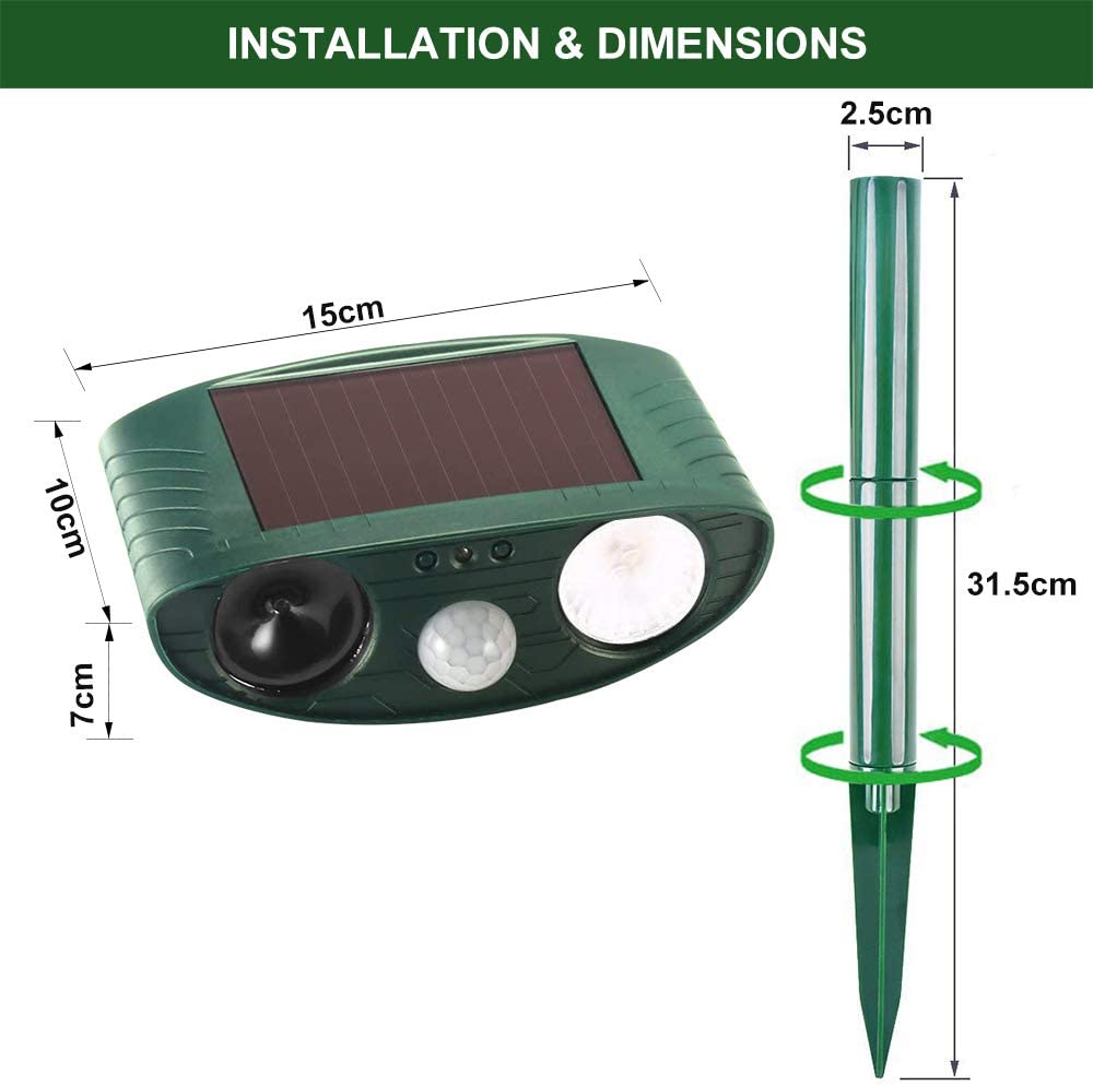 Cat Scarer Cat Repellent Ultrasonic Solar Powered Animal Deterrents for Gardens Flashing Light Motion Sensor Waterproof Repeller for Dogs Fox Birds