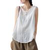 Women Summer Vest Round Neck Sleeveless Buttons Decor Tank Tops Solid Color Loose Fit Thin Camisole Streetwear