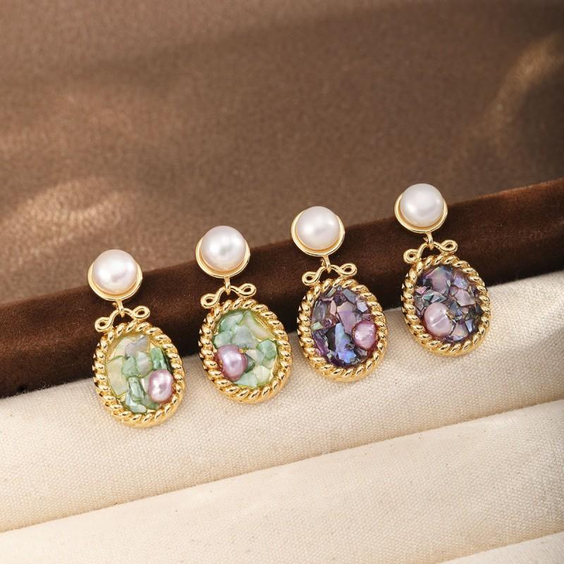 Elegant French Style Pearl Stud Earrings Women With Freshwater Shell Inlay Minimalist Office Chic Jewelry