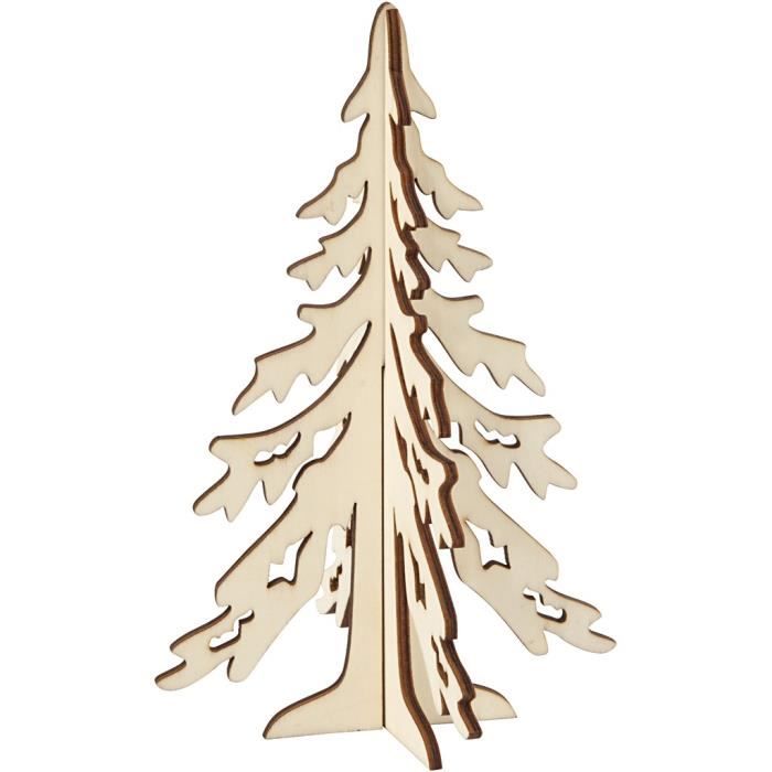 Decorative Object - Wooden Christmas Tree - 20 X 13 Cm - White - Mixed