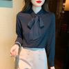 Fashion Bow Streamer Long-sleeved Shirt for Women's Autumn Clothes New Retro Temperament Polka Dot Shirt Fashionable Chiffon Top