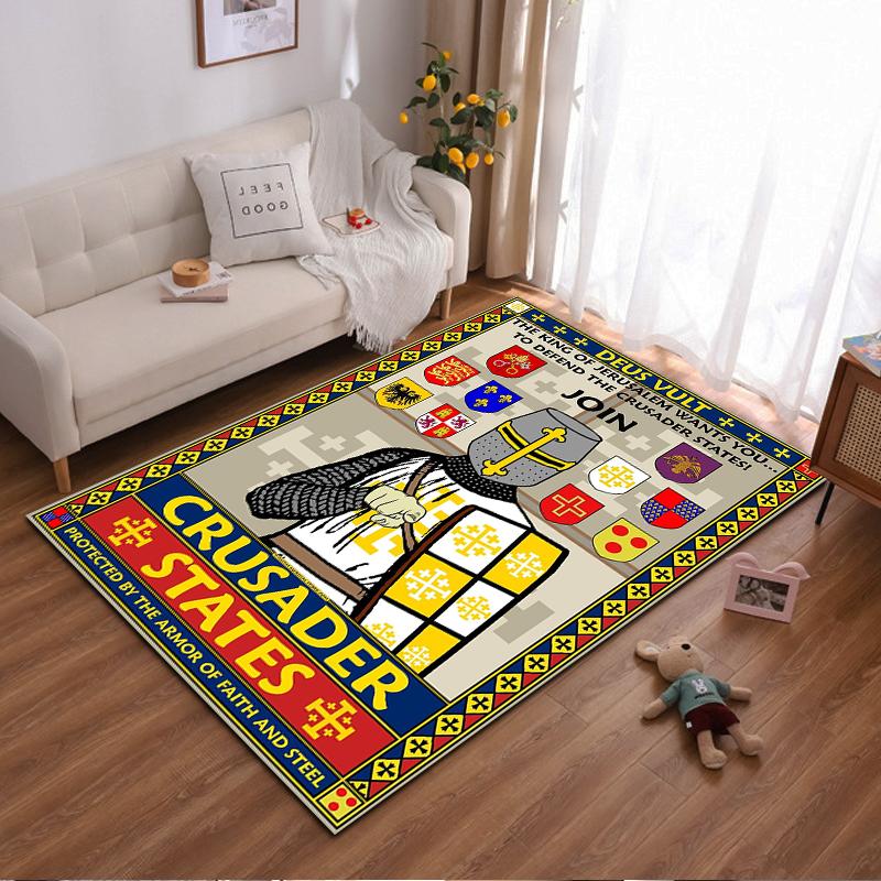 "Crusader Knight Design, Medieval Helm & Shield Non-slip rug suitable for living room and bedroom sofas"