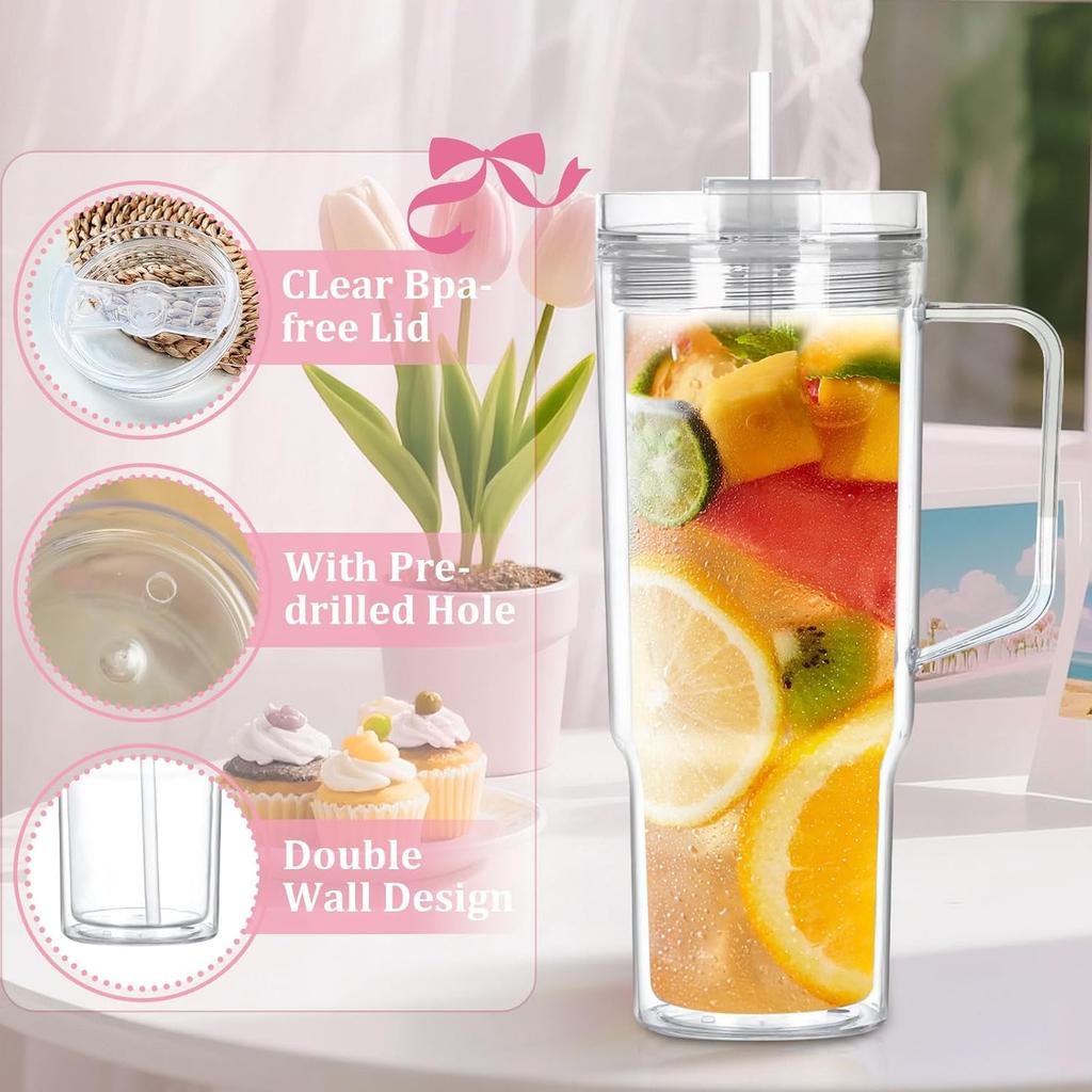 Акриловый тамблер-снежный шар 40 унций с ручкой, 4 штуки, предварительно просверленный акриловый прозрачный стакан с двойными стенками для глиттерного снежного шара, DIY