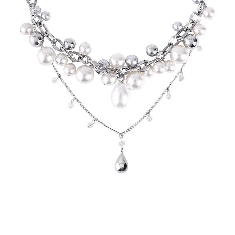 Pearl Neck Chain Double Stacked Necklace Female Original Design Water Drop Cold Wind Collarbone Chain High-end Accessories