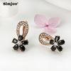 SIMJOO Rose Gold Earrings Women's Fashion Flower Black Zircon Earrings