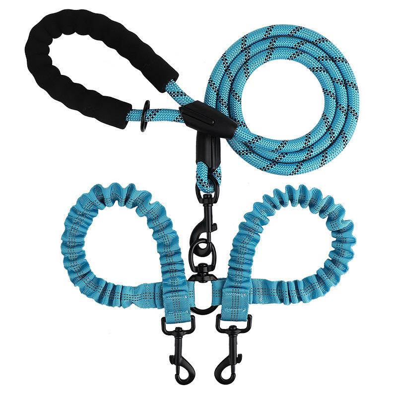 New 13-color One-to-two Double-headed Pet Leash Anti-winding Telescopic Elastic Nylon Leash