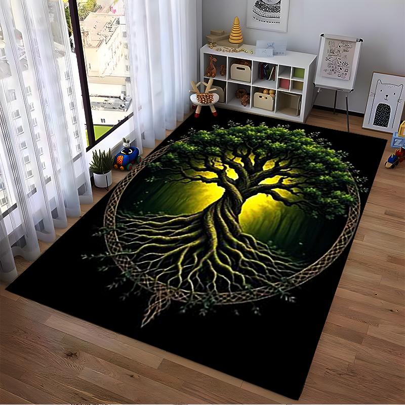 Mystical Tree with Glowing Forest Aura Non-slip rug suitable for living room and bedroom sofas