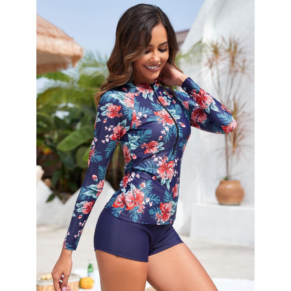 Европейский и американский сексуальный большой размер принтованный солнцезащитный костюм для серфинга раздельный купальник с длинными рукавами