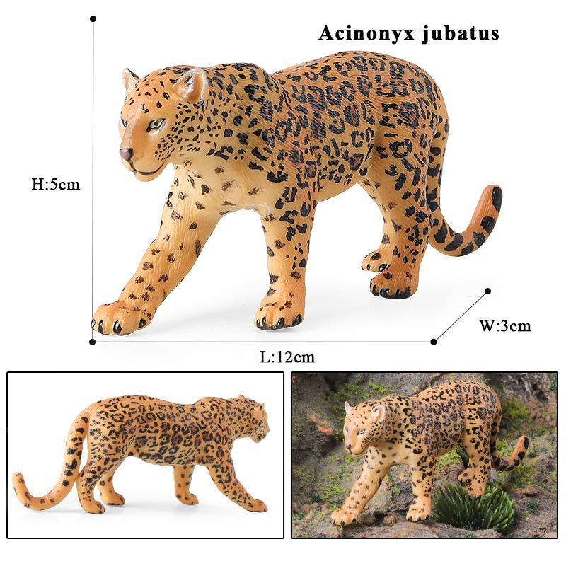 Oenux African Wild Animals Simulation Savage Cheetah Snow Leopard Jaguar Action Figure Figurines PVC Model Educational Kid Toys