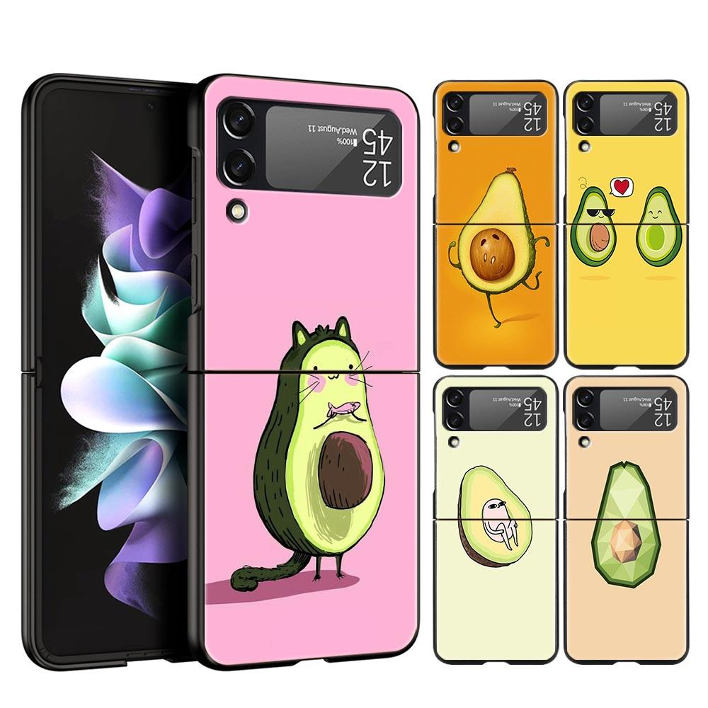 Милый чехол для телефона с авокадо и йогой для малышей для Samsung Z Flip3 Flip4 Flip5 Shell для Z Flip 3 Flip 5 4 5G Черная жесткая складная задняя крышка