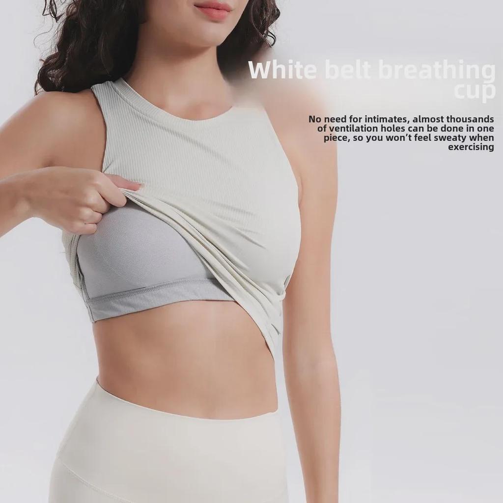 Autumn 2024 Lulu Yoga Vest with Side Waist Crisscross, High Elasticity, Moisture-Wicking, and Padded Sports Bra.