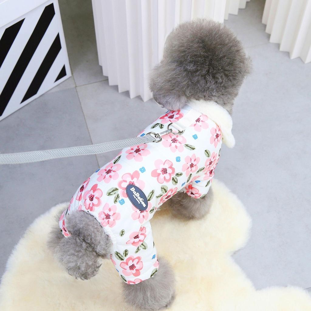 Winter Warm Dog Clothes Autumn and Winter Flower Pet Clothing Teddy Pet Clothes Four Legs Cotton Clothes Dog Outdoor Warm Apparel