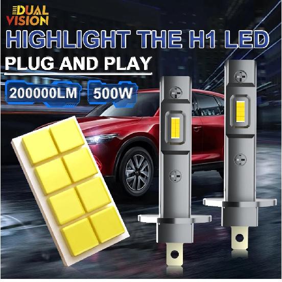 24V 36V 12V H1 LED Headlight 200000LM 6500K 500W 16PCS 7585 CSP Chip 1:1 Halogen Size Led H1 Fanless No Fan Mini Diode Truck Bus