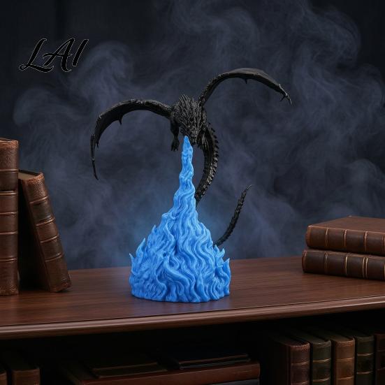Stable Base Dragon Statue 3D Printed Fire-Breathing Statue Mystical Figurine with Flame Decor Base Fantasy Desktop Ornament for Bookshelf,