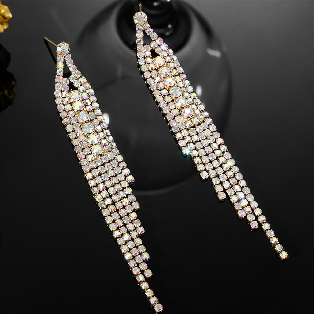 Senior Sense Of Luxury Super Flash Ab Rhinestone Long Tassel Earrings Female Fashion Temperament Earrings