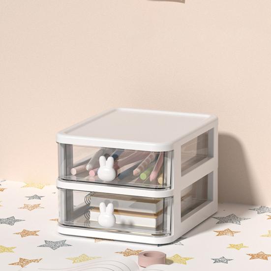 Storage Box Plastic Drawer Desk Organizer Clear Multi-Layer Desktop Storage Box with Bunny Handles Large Capacity Office Supplies