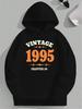 Plus Size Vintage 1995 Chapter 30 Hoodie - Gray Casual Loose Fit Long Sleeve Sweatshirt with Orange Geometric Print