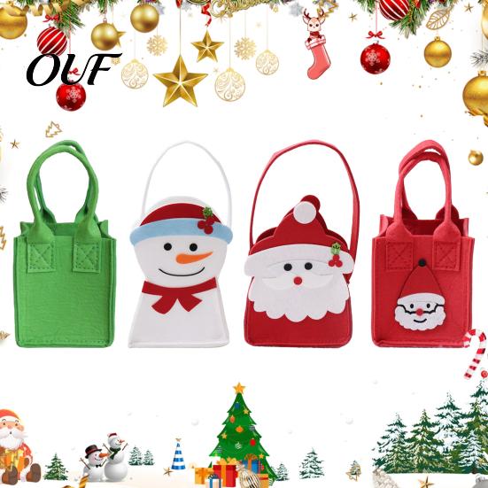 Soft Felt Present Organizer Christmas Candy Bag, Santa Claus Snowman Patterns Treat Pouch, Large Capacity Eve Apple Packaging Thickened Tote