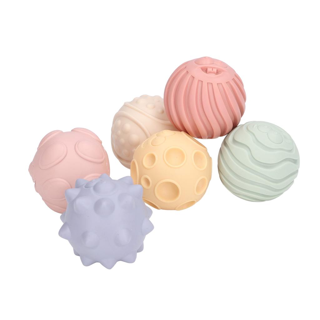 6Pcs Textured Ball PVC Sensory Exploration Squeeze Toy Set Kit for Above 6 Month Baby