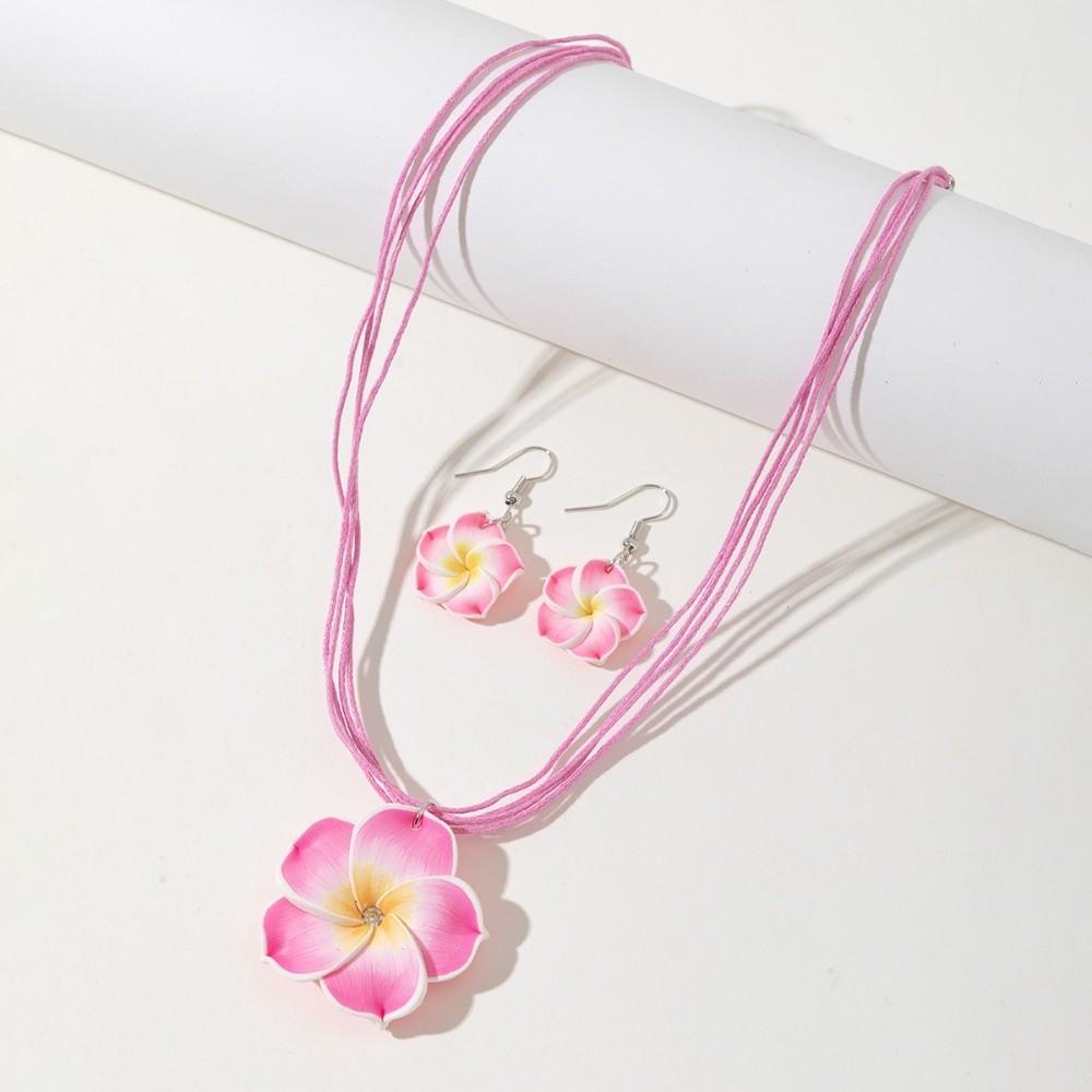 Soft Clay Flower Necklace Earrings Set Flower Jewelry Beach Vacation Accessory