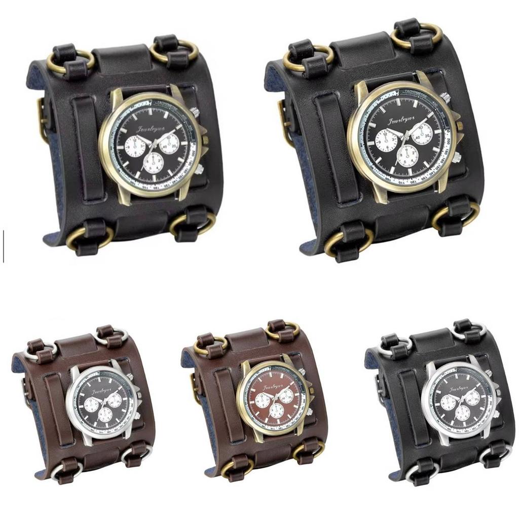 Мужские панк-рок готические винтажные ретро часы с широким ремешком, мужские часы, кожаный браслет, кварцевые, военные мужские наручные часы