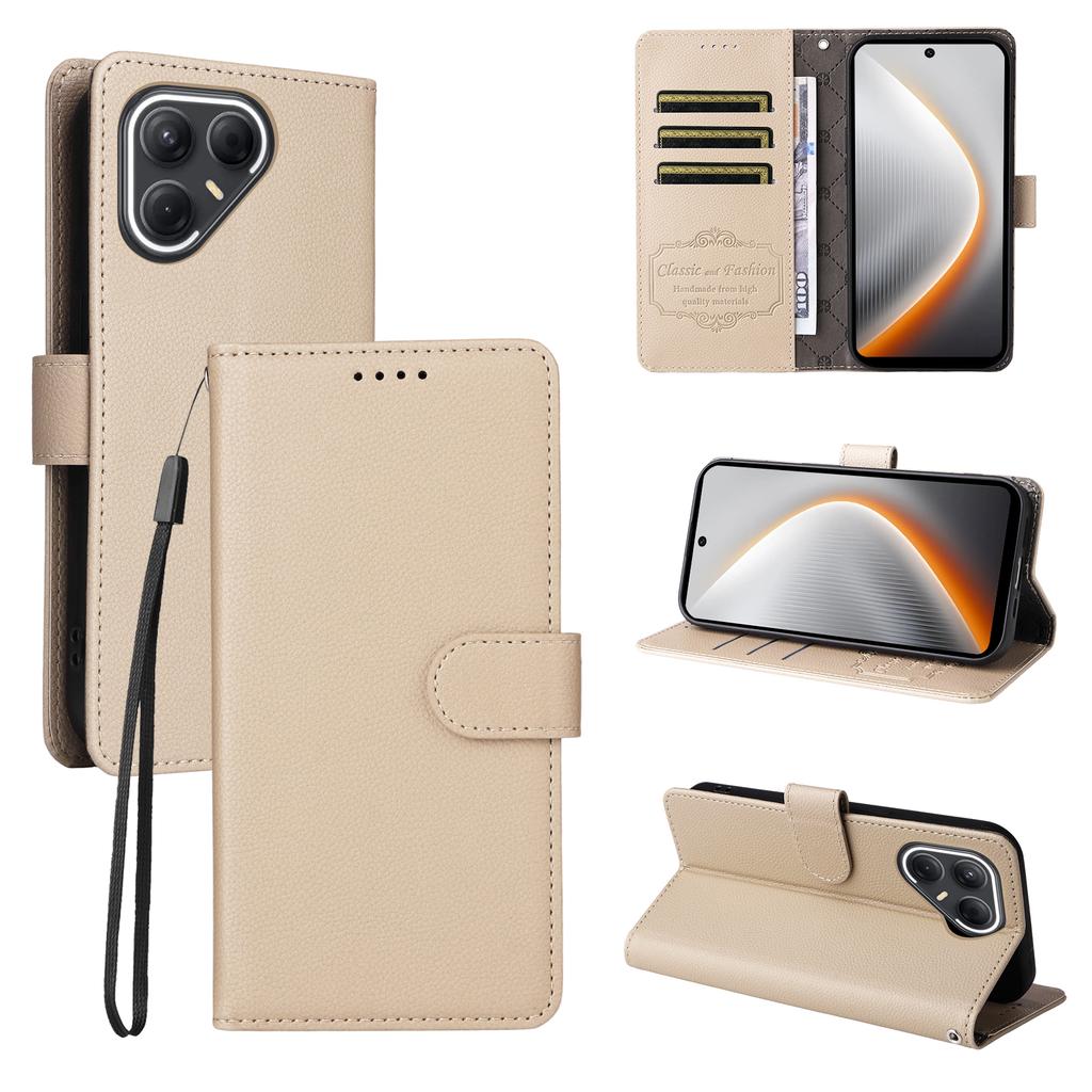 For TECNO Pova 7 5G Case RFID Blocking 3 Card Slots PU Leather Phone Cover with Wrist Strap