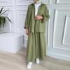 2024 Muslim Middle Eastern Women's Puff Sleeve Shirt and Skirt Casual Suit