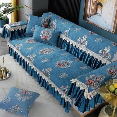 Подушка для кресла из синели Four Seasons, нескользящая подушка с большим цветком, набор для дивана, зеленый цвет, большая юбка по краю, 18 см, кружевное полотенце для дивана