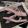 Женские модные шлепанцы на специальном каблуке Летние Новые Квадратный носок Открытый носок Узкая лямка Натяжные Нескользящие Шлепанцы