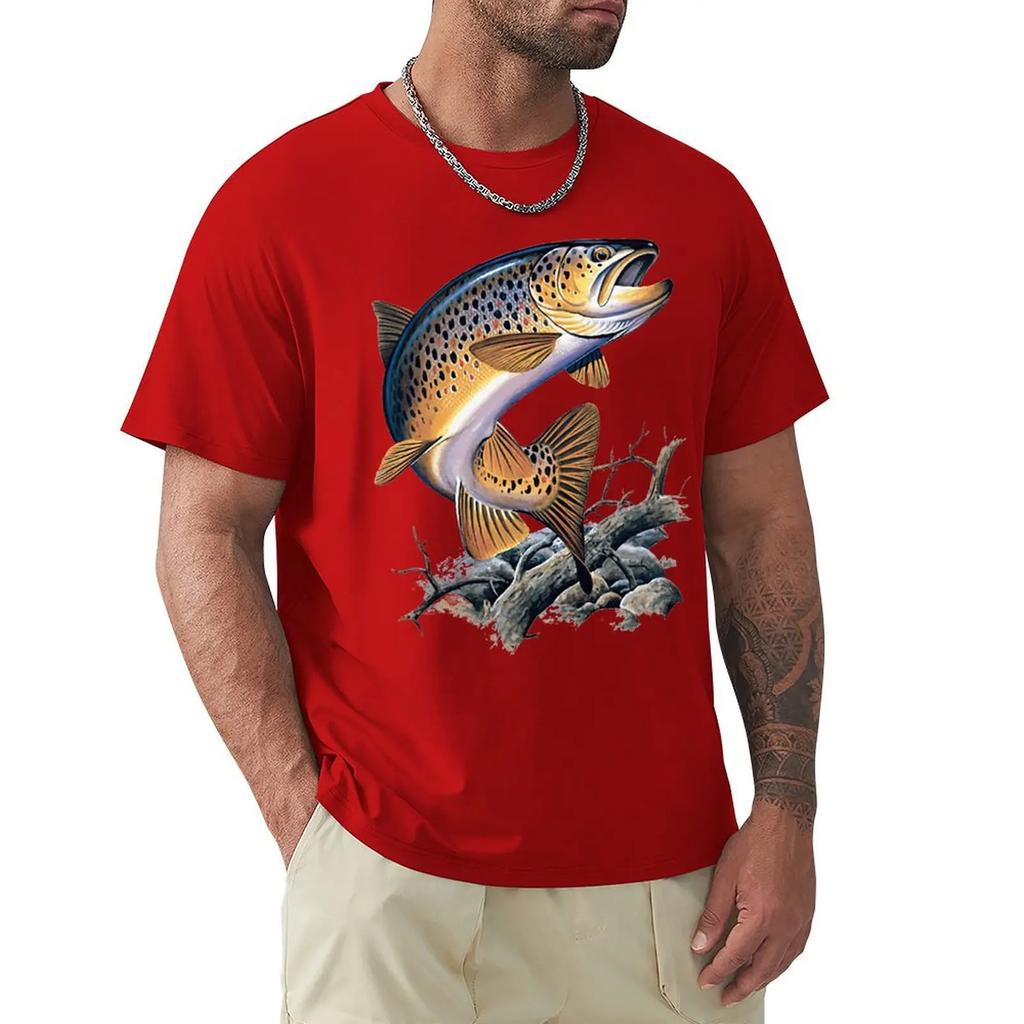 Brown Trout Fishing T-Shirt Cool Casual Pride T Shirt Men Unisex New Fashion Tshirt Men Cotton Tees Streetwear