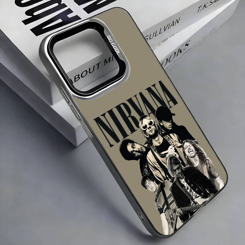 N-NirvanaS Цветной Серебряный Чехол для Телефона Рок-Группы для iPhone 17/16/15/14/13/12/11 pro Max Совместим с Несколькими Моделями